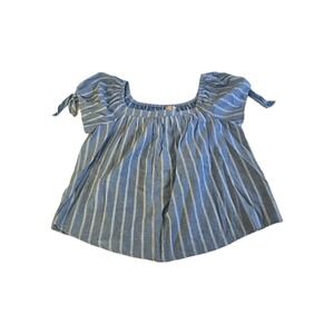 Anthropologie Hem & Thread‎ Puff Tie Sleeve Blue White  Pinstripe Small